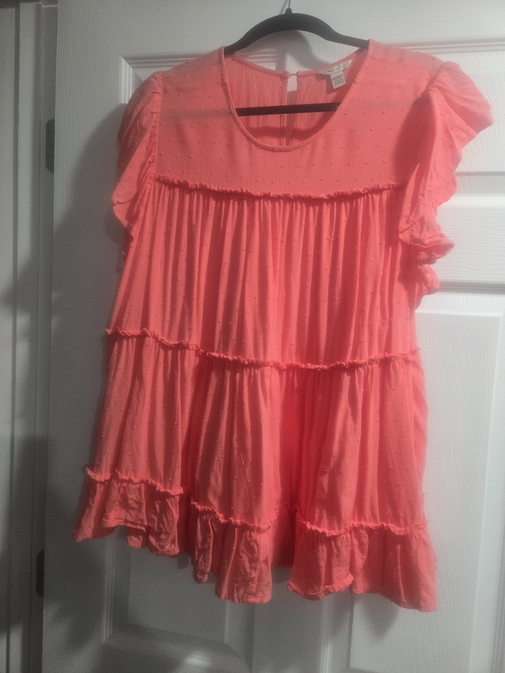Ladies' Coral Tiered Flutter Sleeve Blouse